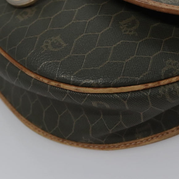 Christian Dior Honeycomb Canvas Shoulder Bag PVC Leather Black Auth ti2907