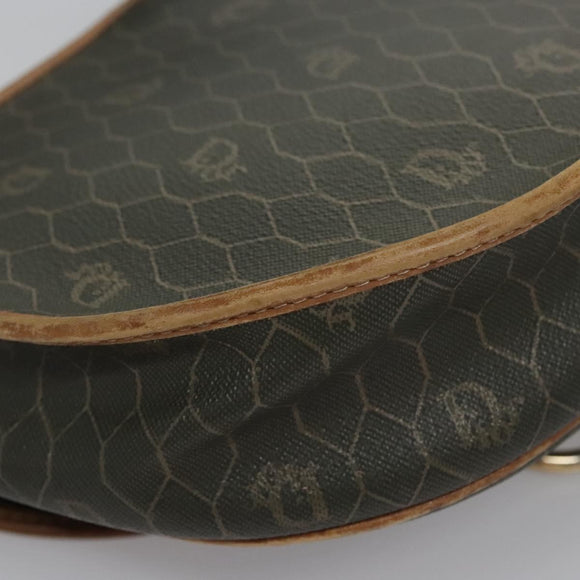 Christian Dior Honeycomb Canvas Shoulder Bag PVC Leather Black Auth ti2907