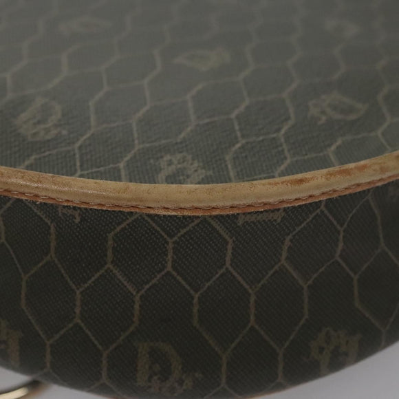 Christian Dior Honeycomb Canvas Shoulder Bag PVC Leather Black Auth ti2907