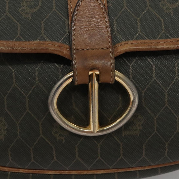 Christian Dior Honeycomb Canvas Shoulder Bag PVC Leather Black Auth ti2907