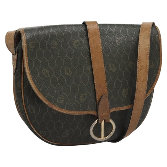 Christian Dior Honeycomb Canvas Shoulder Bag PVC Leather Black Auth ti2907