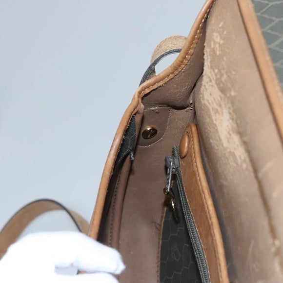 Christian Dior Honeycomb Canvas Shoulder Bag PVC Leather Black Auth ti2907