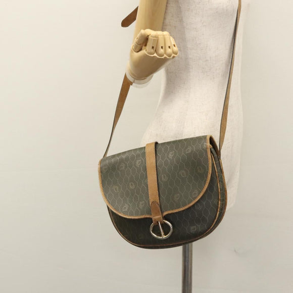 Christian Dior Honeycomb Canvas Shoulder Bag PVC Leather Black Auth ti2907