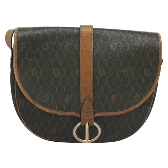 Christian Dior Honeycomb Canvas Shoulder Bag PVC Leather Black Auth ti2907