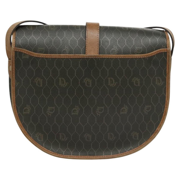 Christian Dior Honeycomb Canvas Shoulder Bag PVC Leather Black Auth ti2907