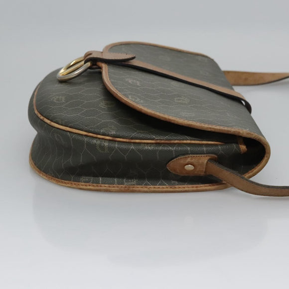 Christian Dior Honeycomb Canvas Shoulder Bag PVC Leather Black Auth ti2907