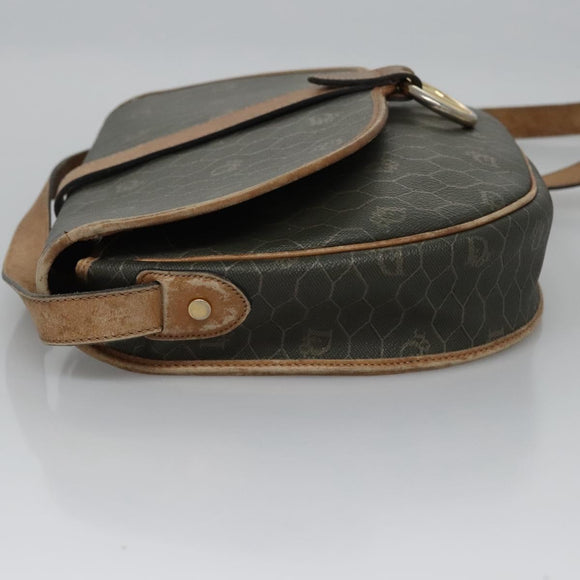 Christian Dior Honeycomb Canvas Shoulder Bag PVC Leather Black Auth ti2907