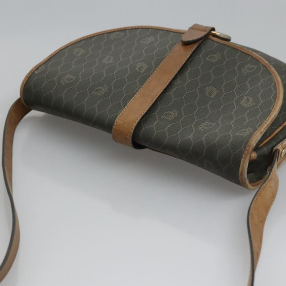 Christian Dior Honeycomb Canvas Shoulder Bag PVC Leather Black Auth ti2907