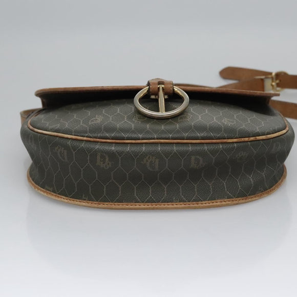 Christian Dior Honeycomb Canvas Shoulder Bag PVC Leather Black Auth ti2907