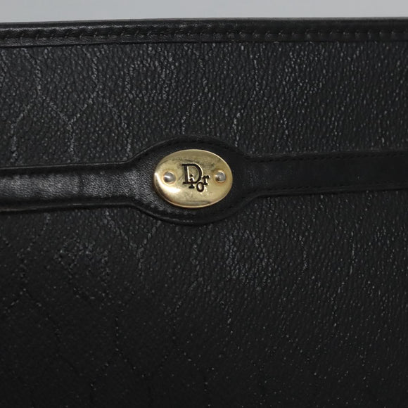 Christian Dior Honeycomb Canvas Clutch Bag PVC Leather Black Gold Auth ti2910