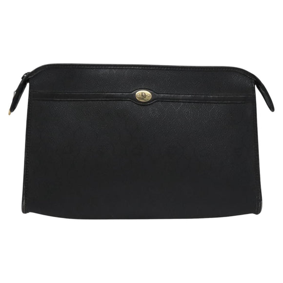 Christian Dior Honeycomb Canvas Clutch Bag PVC Leather Black Gold Auth ti2910