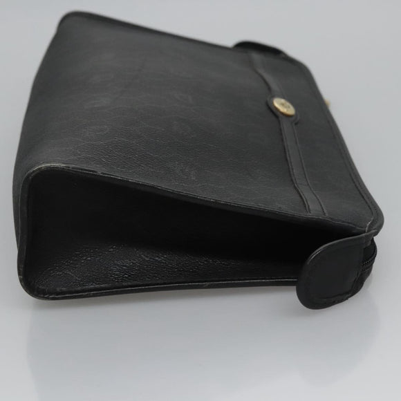 Christian Dior Honeycomb Canvas Clutch Bag PVC Leather Black Gold Auth ti2910
