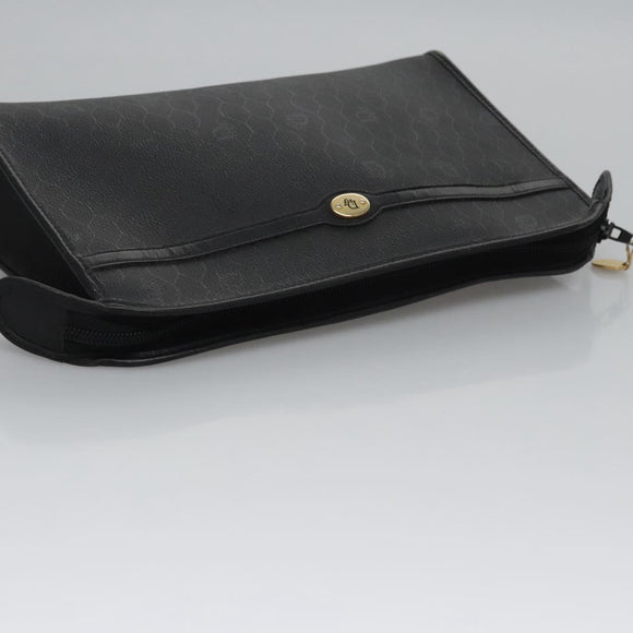 Christian Dior Honeycomb Canvas Clutch Bag PVC Leather Black Gold Auth ti2910