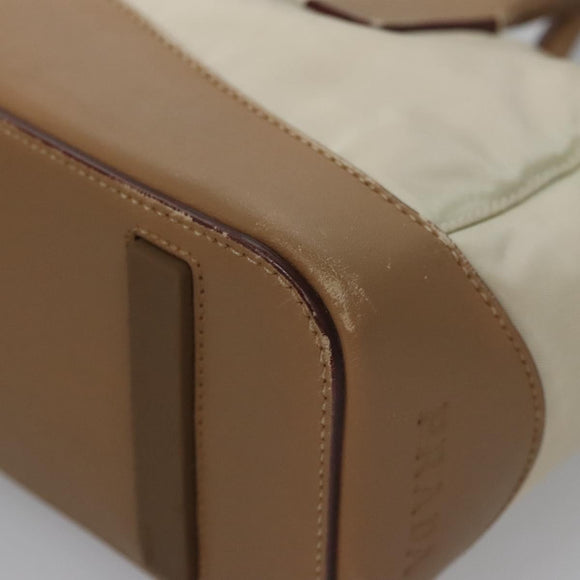 PRADA Hand Bag Nylon Beige Auth ti2915