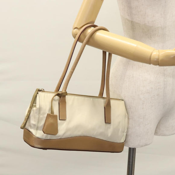 PRADA Hand Bag Nylon Beige Auth ti2915