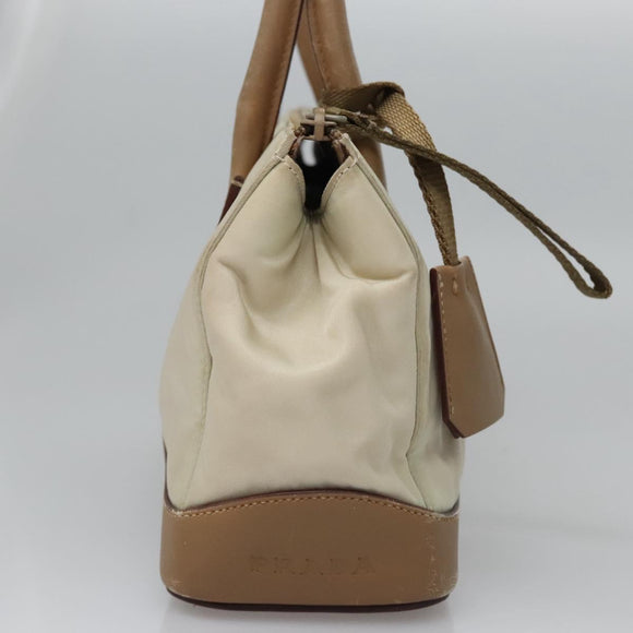PRADA Hand Bag Nylon Beige Auth ti2915