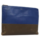 CELINE Pouch Leather Blue Gold Auth ti2920-1