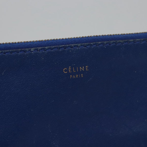 CELINE Pouch Leather Blue Gold Auth ti2920