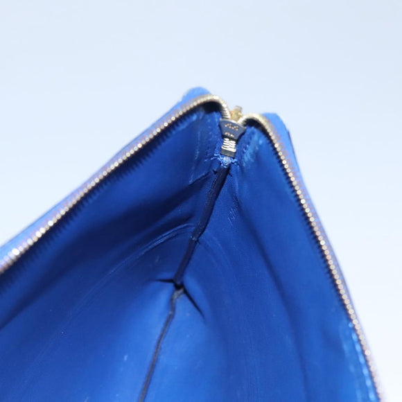 CELINE Pouch Leather Blue Gold Auth ti2920