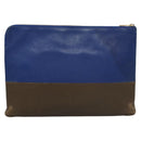 CELINE Pouch Leather Blue Gold Auth ti2920-2