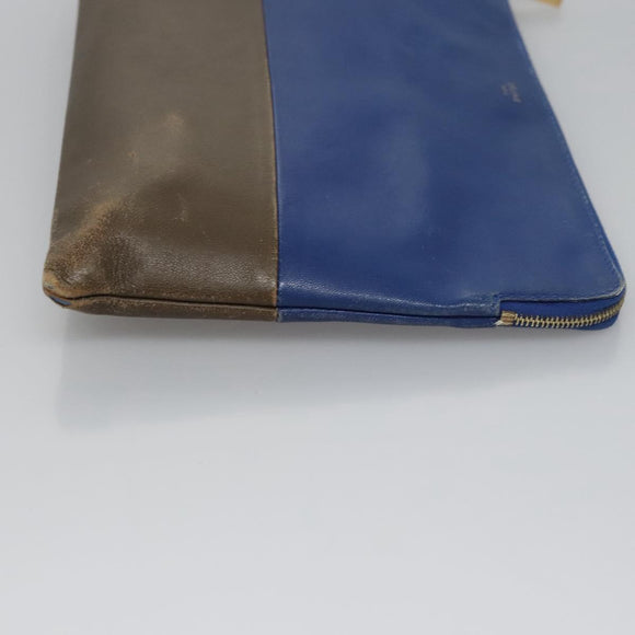 CELINE Pouch Leather Blue Gold Auth ti2920