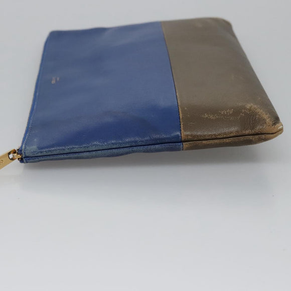 CELINE Pouch Leather Blue Gold Auth ti2920
