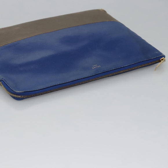 CELINE Pouch Leather Blue Gold Auth ti2920