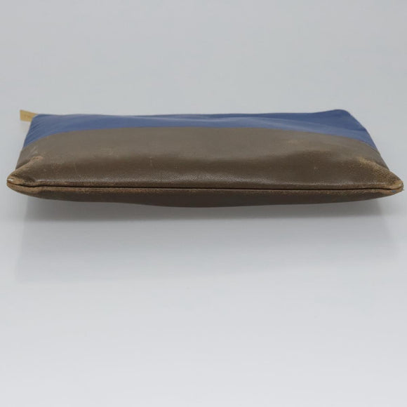 CELINE Pouch Leather Blue Gold Auth ti2920