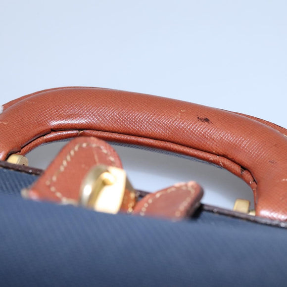 Burberrys Travel Case Boston Bag PVC Navy Brown Auth ti2922