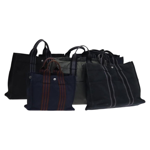 HERMES Fourre Tout Tote Bag Canvas 5 Set Black Gray Navy Auth ti2923