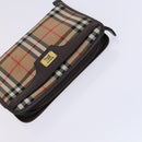 BURBERRY Nova Check Pouch Bag Nylon Canvas 5Set Beige Black Brown Auth ti2927-10