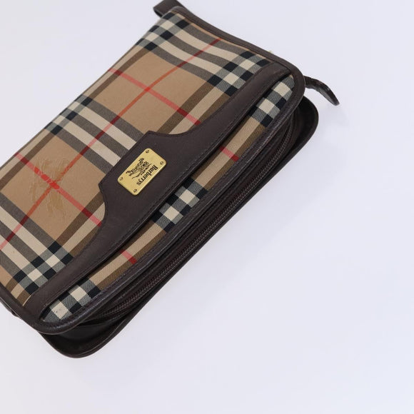 BURBERRY Nova Check Pouch Bag Nylon Canvas 5Set Beige Black Brown Auth ti2927
