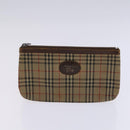 BURBERRY Nova Check Pouch Bag Nylon Canvas 5Set Beige Black Brown Auth ti2927-18