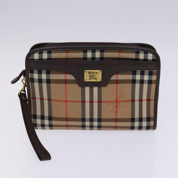 BURBERRY Nova Check Pouch Bag Nylon Canvas 5Set Beige Black Brown Auth ti2927