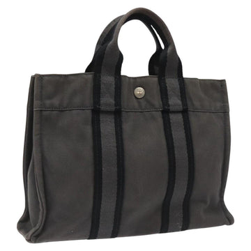 HERMES Fourre Tout PM Hand Bag Canvas Black Gray Silver Auth ti2941