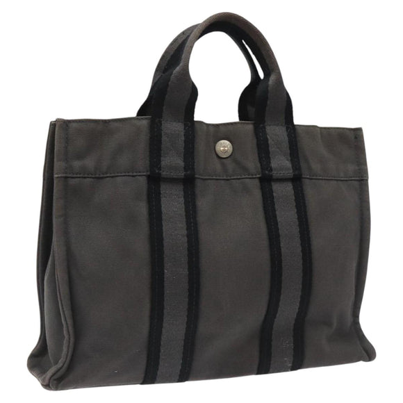HERMES Fourre Tout PM Hand Bag Canvas Black Gray Silver Auth ti2941