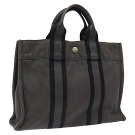 HERMES Fourre Tout PM Hand Bag Canvas Black Gray Silver Auth ti2941