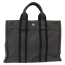 HERMES Fourre Tout PM Hand Bag Canvas Black Gray Silver Auth ti2941-2