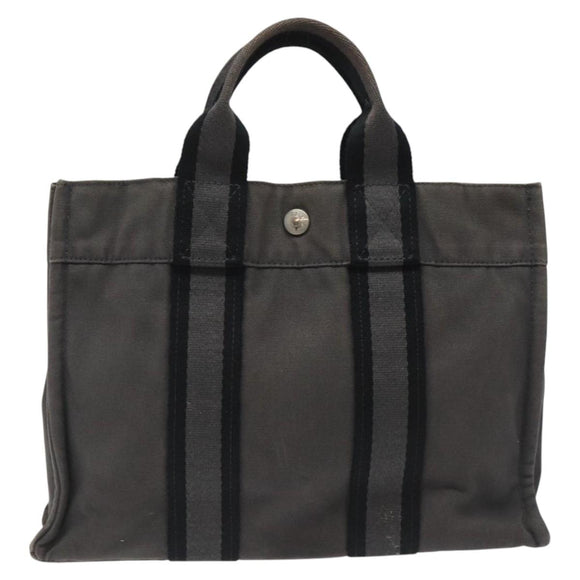 HERMES Fourre Tout PM Hand Bag Canvas Black Gray Silver Auth ti2941