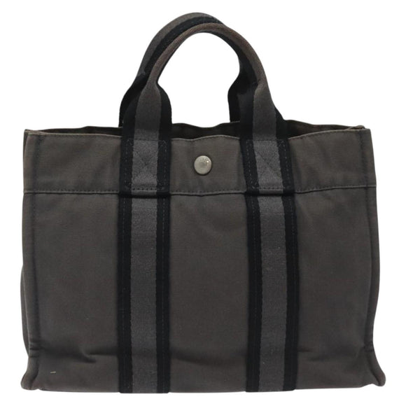HERMES Fourre Tout PM Hand Bag Canvas Black Gray Silver Auth ti2941