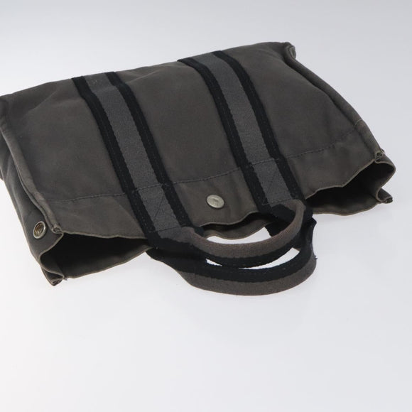HERMES Fourre Tout PM Hand Bag Canvas Black Gray Silver Auth ti2941