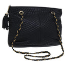 BALLY Chain Shoulder Bag Leather Black Gold Auth ti2944-1