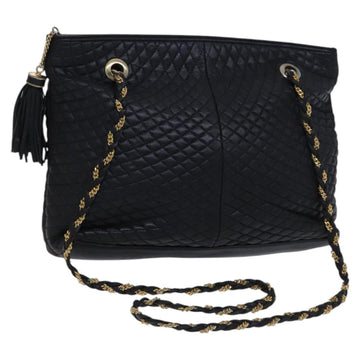 BALLY Chain Shoulder Bag Leather Black Gold Auth ti2944