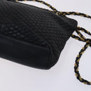 BALLY Chain Shoulder Bag Leather Black Gold Auth ti2944-9