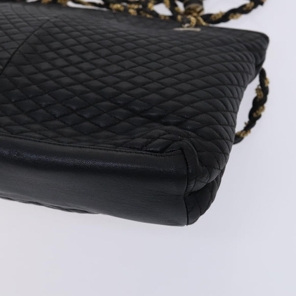 BALLY Chain Shoulder Bag Leather Black Gold Auth ti2944