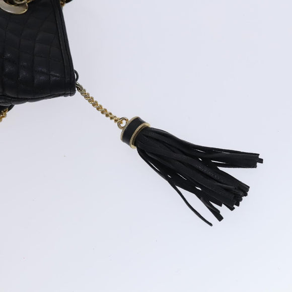 BALLY Chain Shoulder Bag Leather Black Gold Auth ti2944