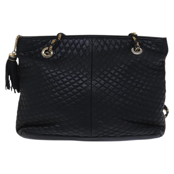 BALLY Chain Shoulder Bag Leather Black Gold Auth ti2944