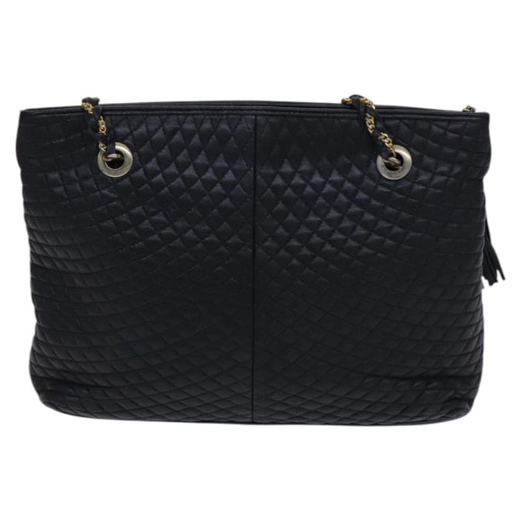 BALLY Chain Shoulder Bag Leather Black Gold Auth ti2944