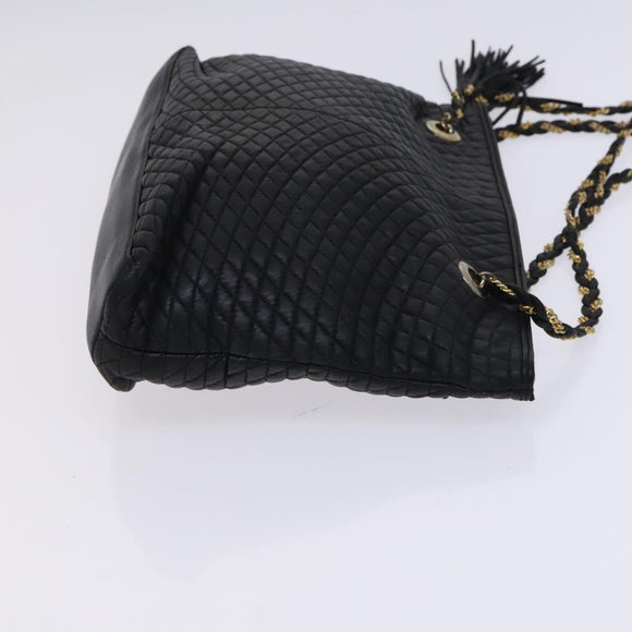 BALLY Chain Shoulder Bag Leather Black Gold Auth ti2944