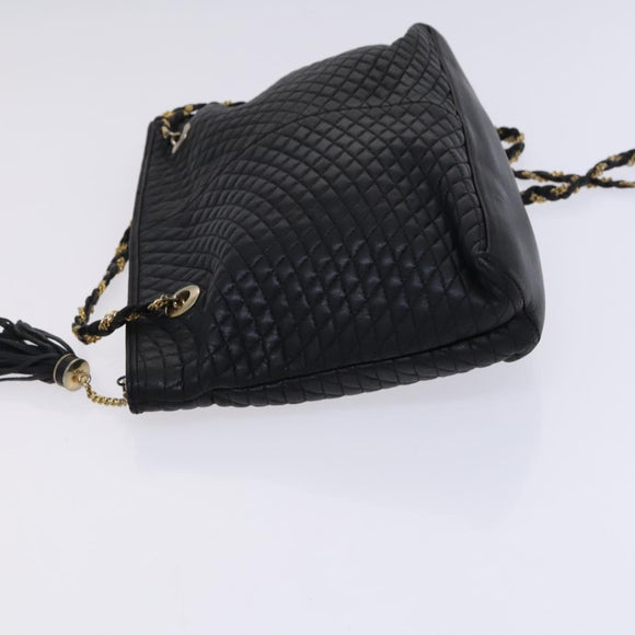 BALLY Chain Shoulder Bag Leather Black Gold Auth ti2944